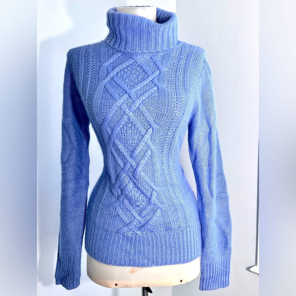 J.Crew Turtleneck Sweater Deep Peri Blue Wool Cable NWT NEW